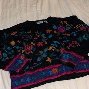 Vintage embroidered floral black sweater